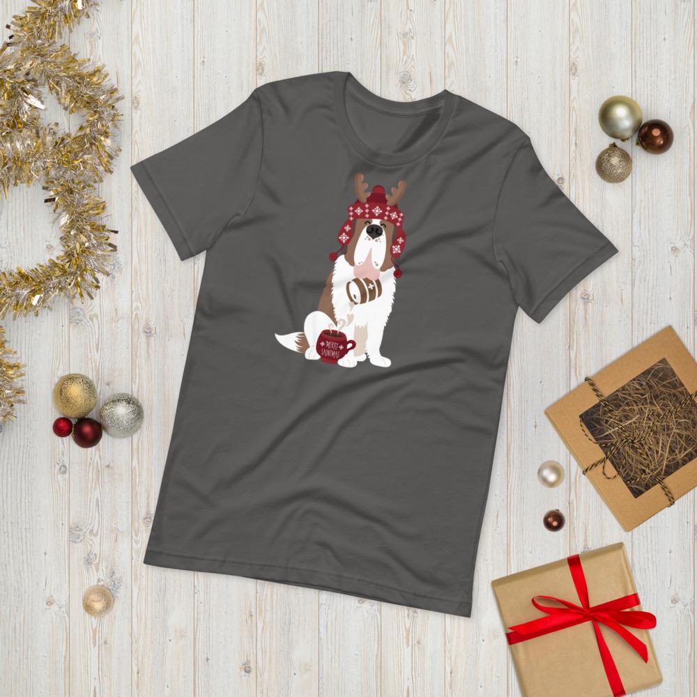 Reindeer Saint Bernard Dog Christmas Wrapping Paper Sheets by Lucy