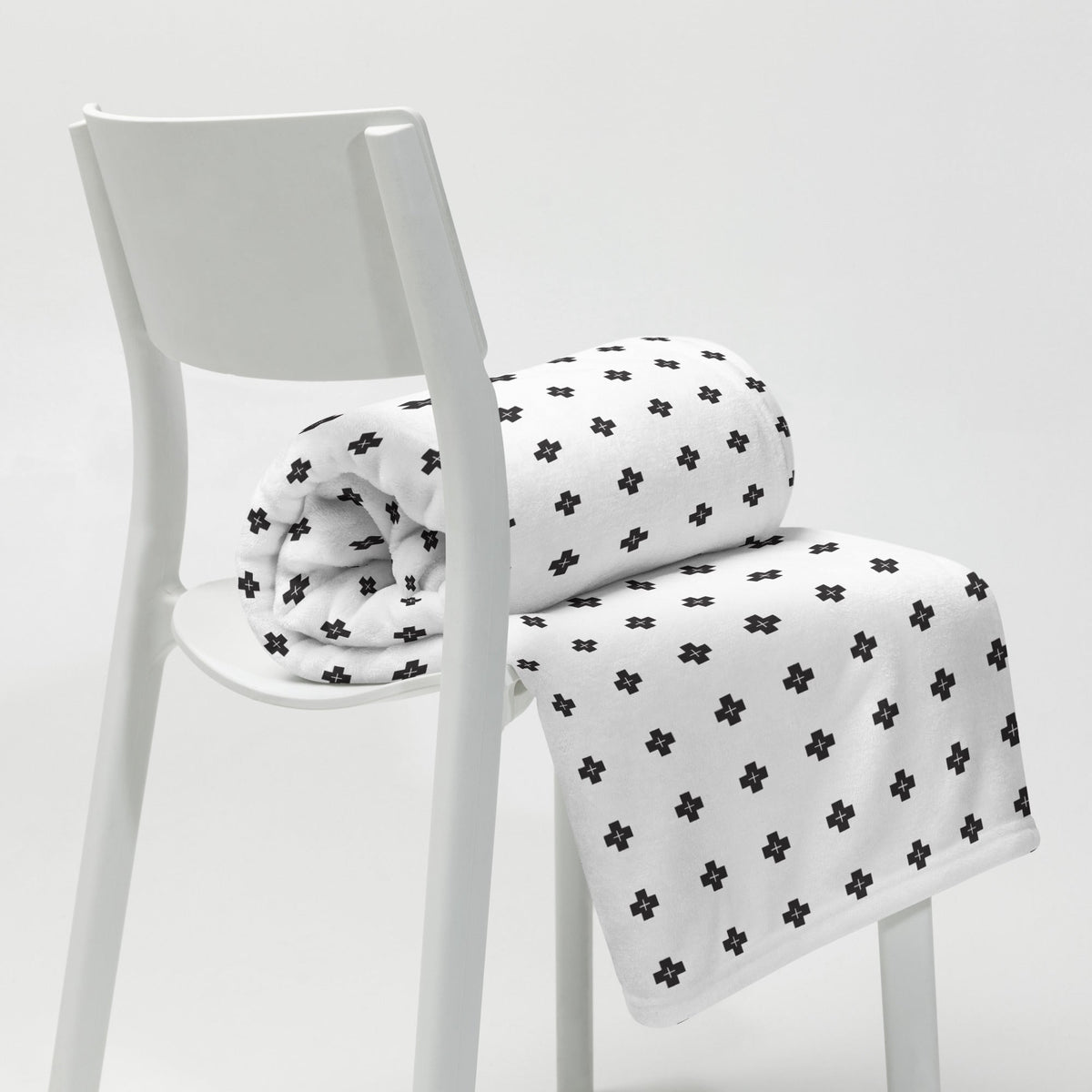 Cross Black and White Fleece Throw Blanket - Lucy + Norman