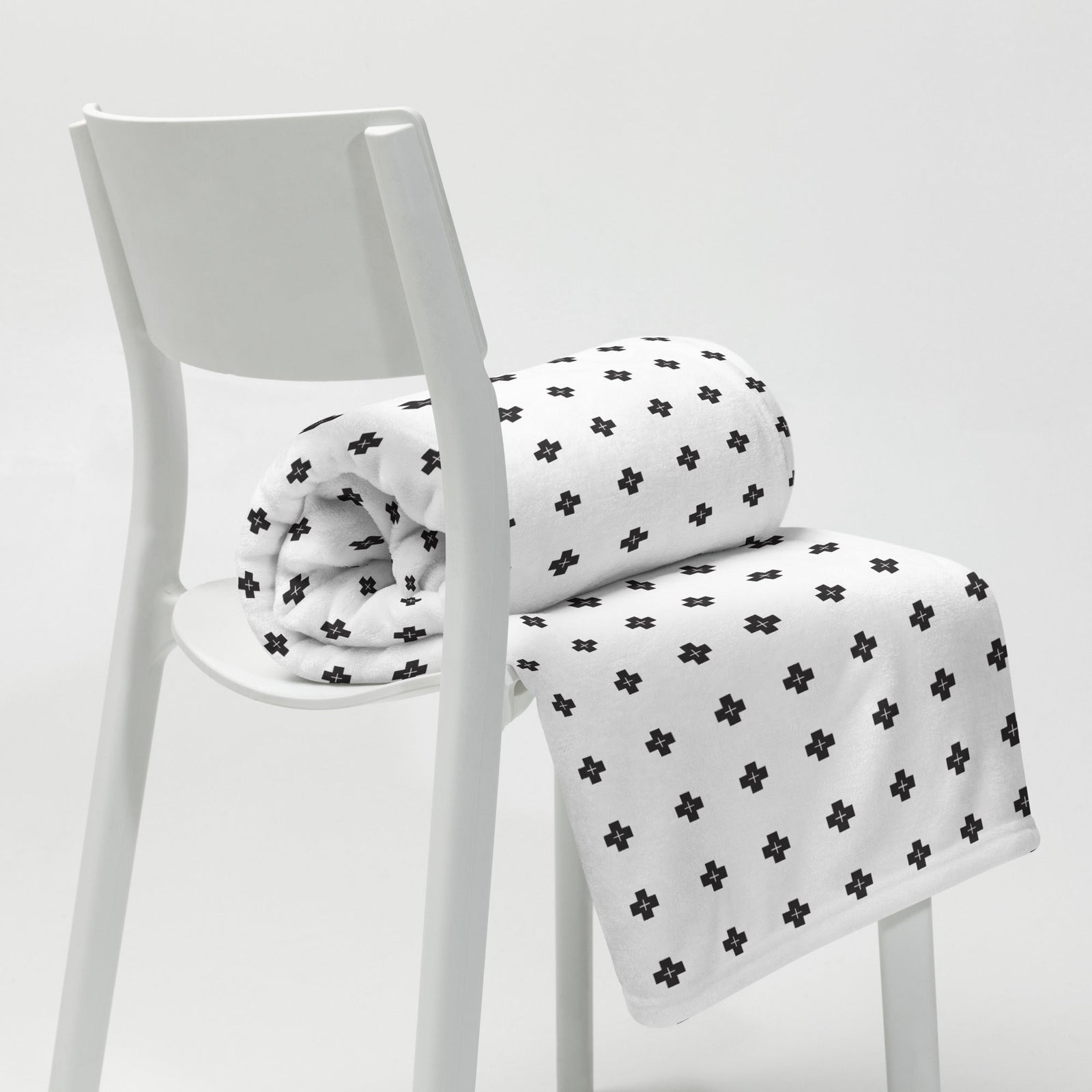 Cross Black and White Fleece Throw Blanket - Lucy + Norman