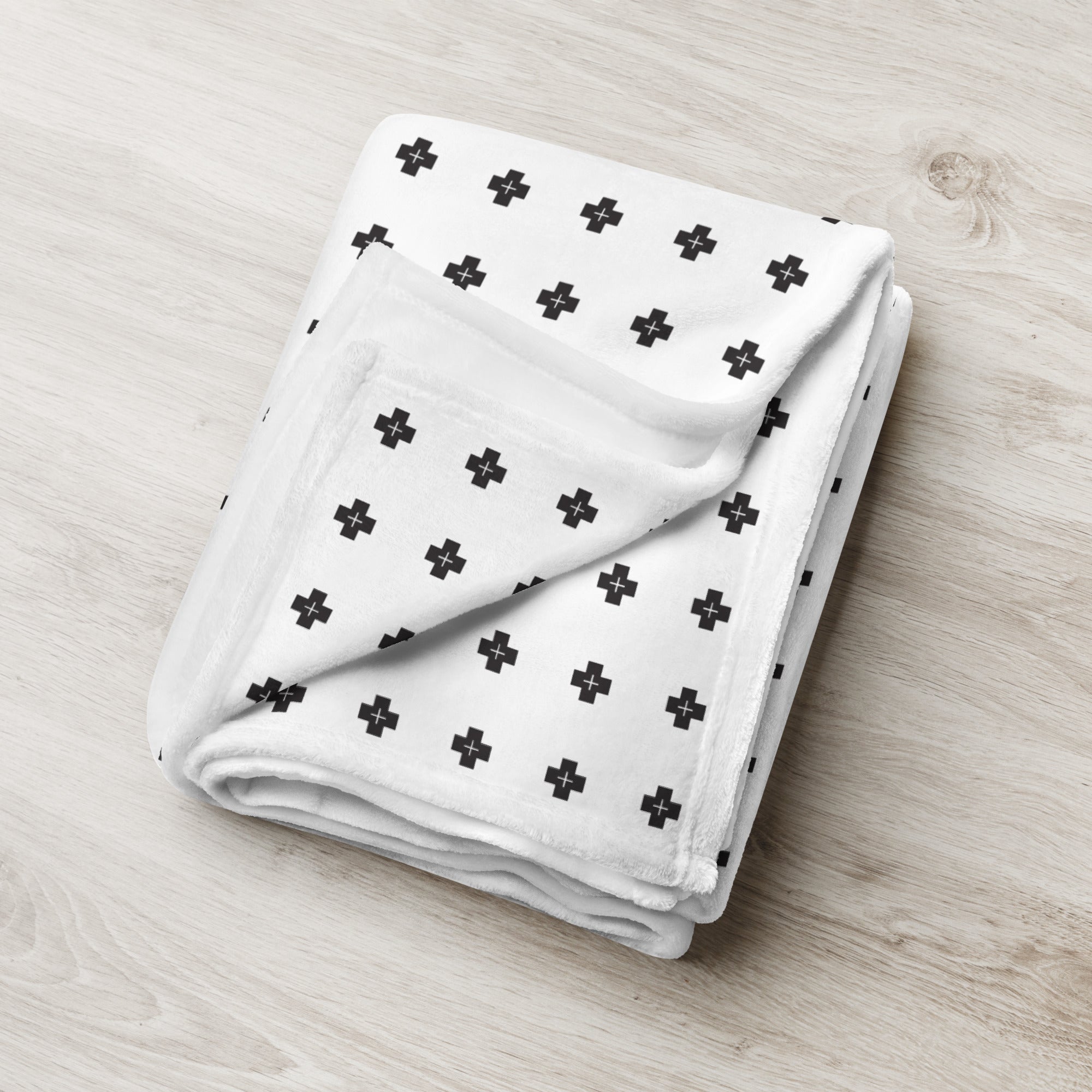 Cross Black and White Fleece Throw Blanket - Lucy + Norman