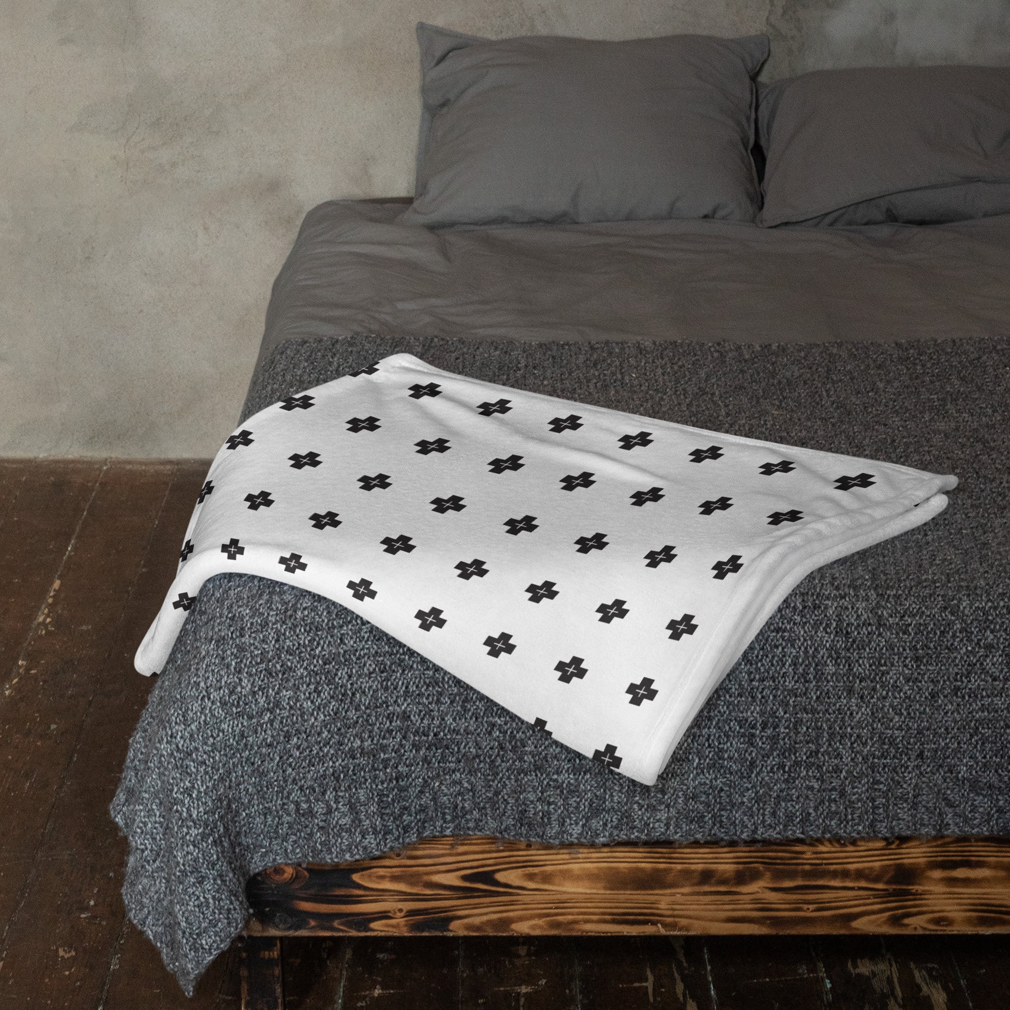 Cross Black and White Fleece Throw Blanket - Lucy + Norman