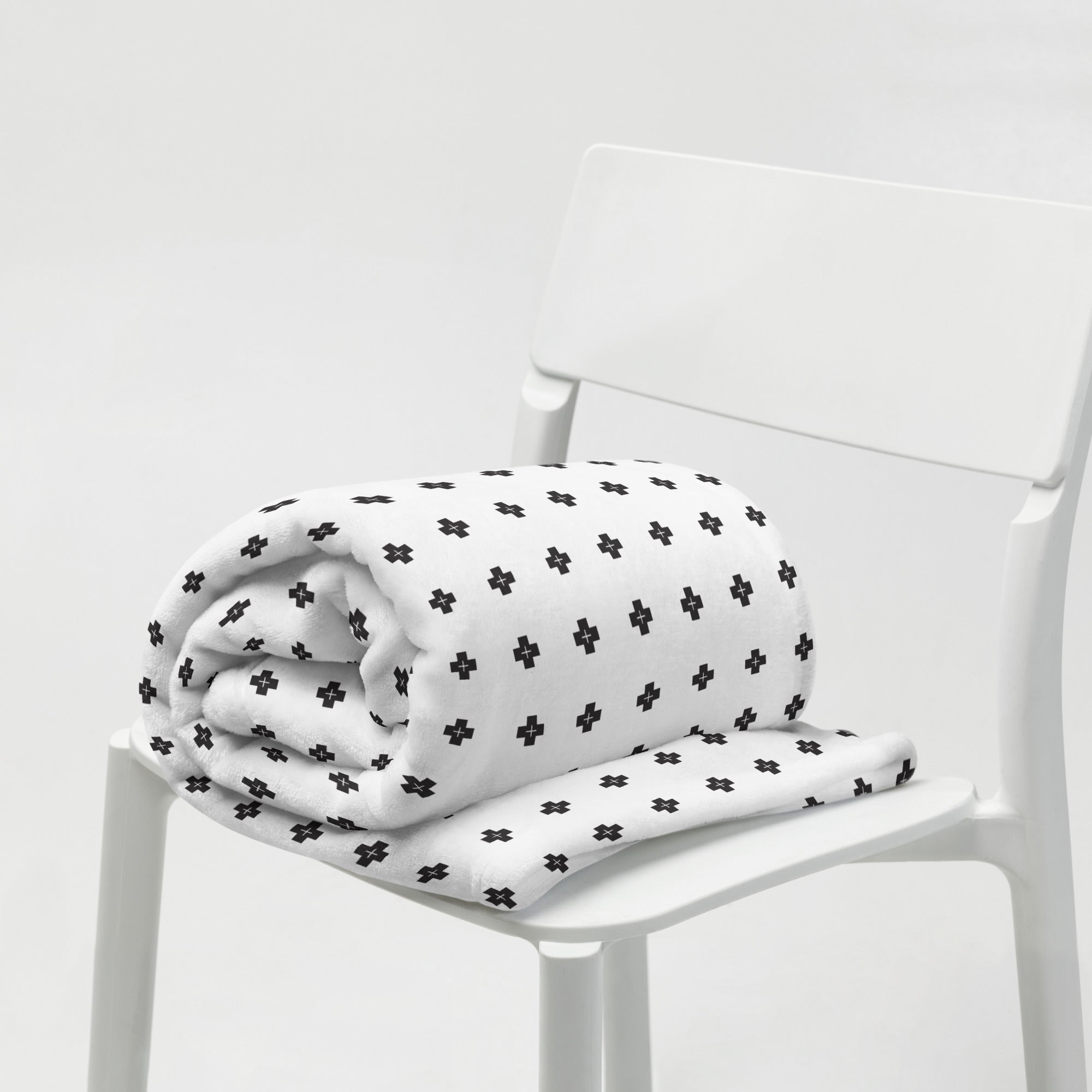 Cross Black and White Fleece Throw Blanket - Lucy + Norman