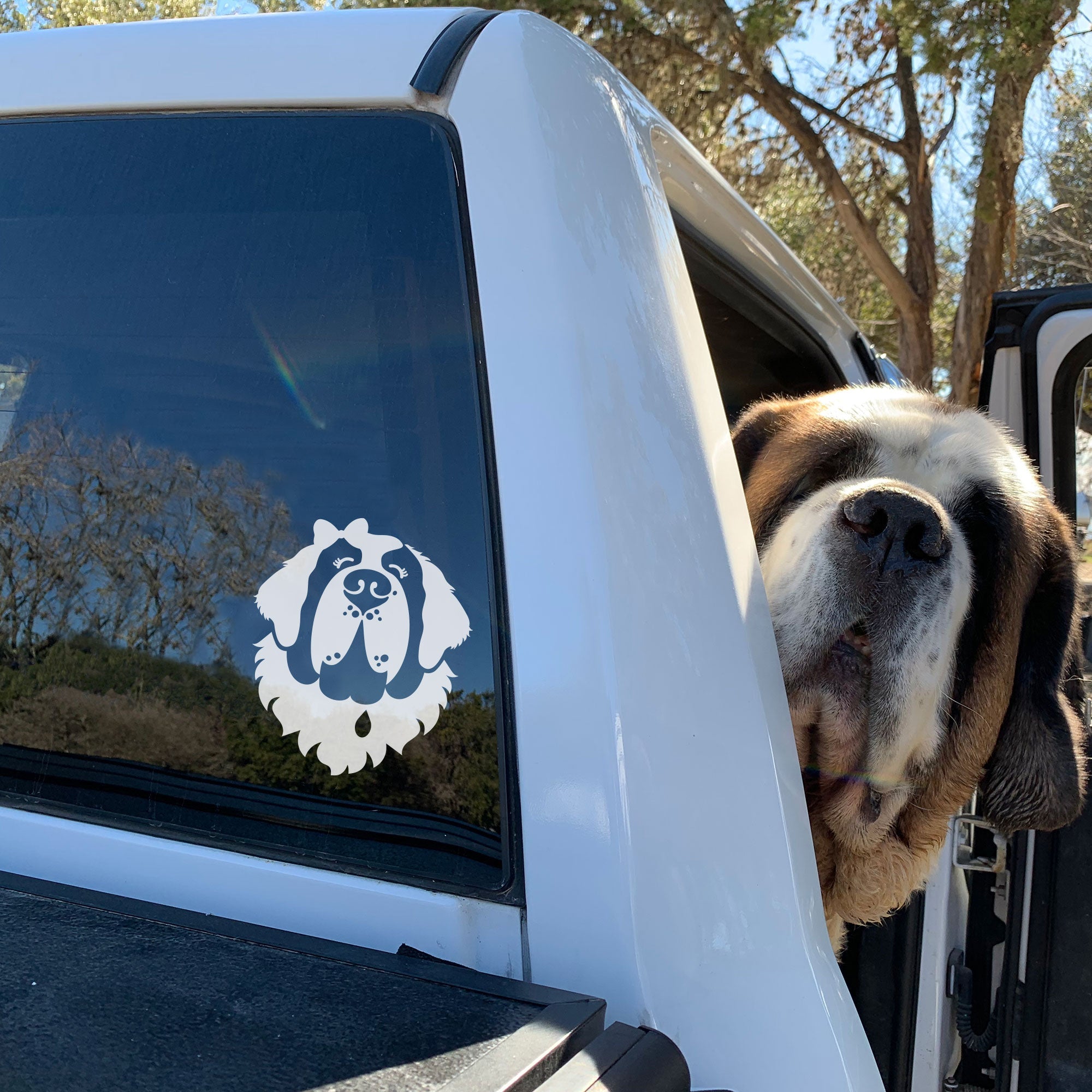 Female St Bernard Car Window Decal - Lucy + Norman