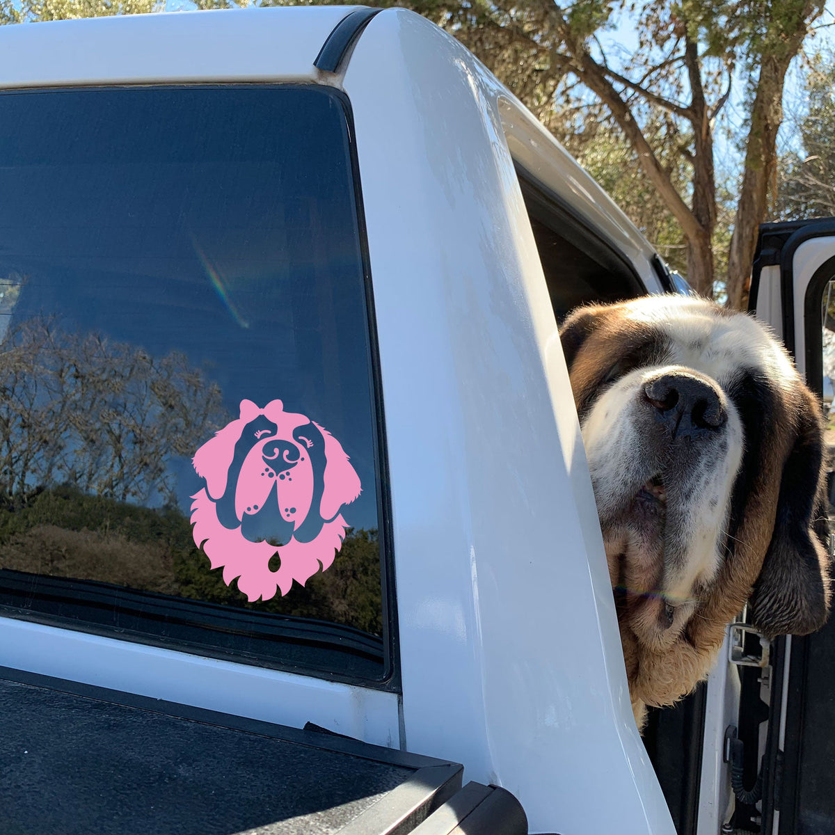 Female St Bernard Car Window Decal - Lucy + Norman