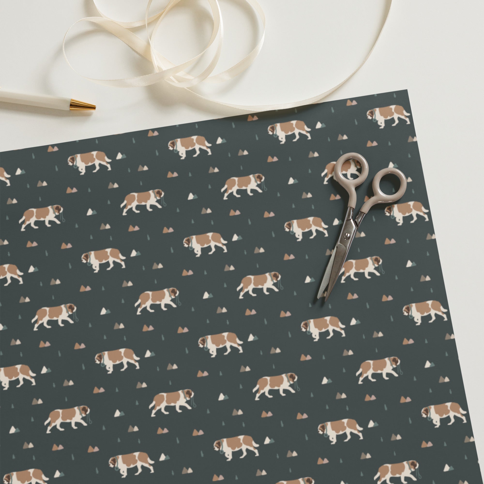 Green Mountain St Bernard Wrapping Paper Sheets - Lucy + Norman