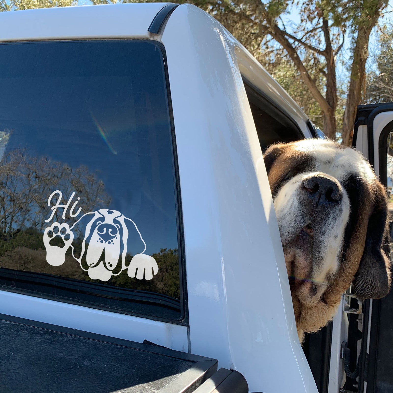 Hi St Bernard Dog Car Window Decal - Lucy + Norman