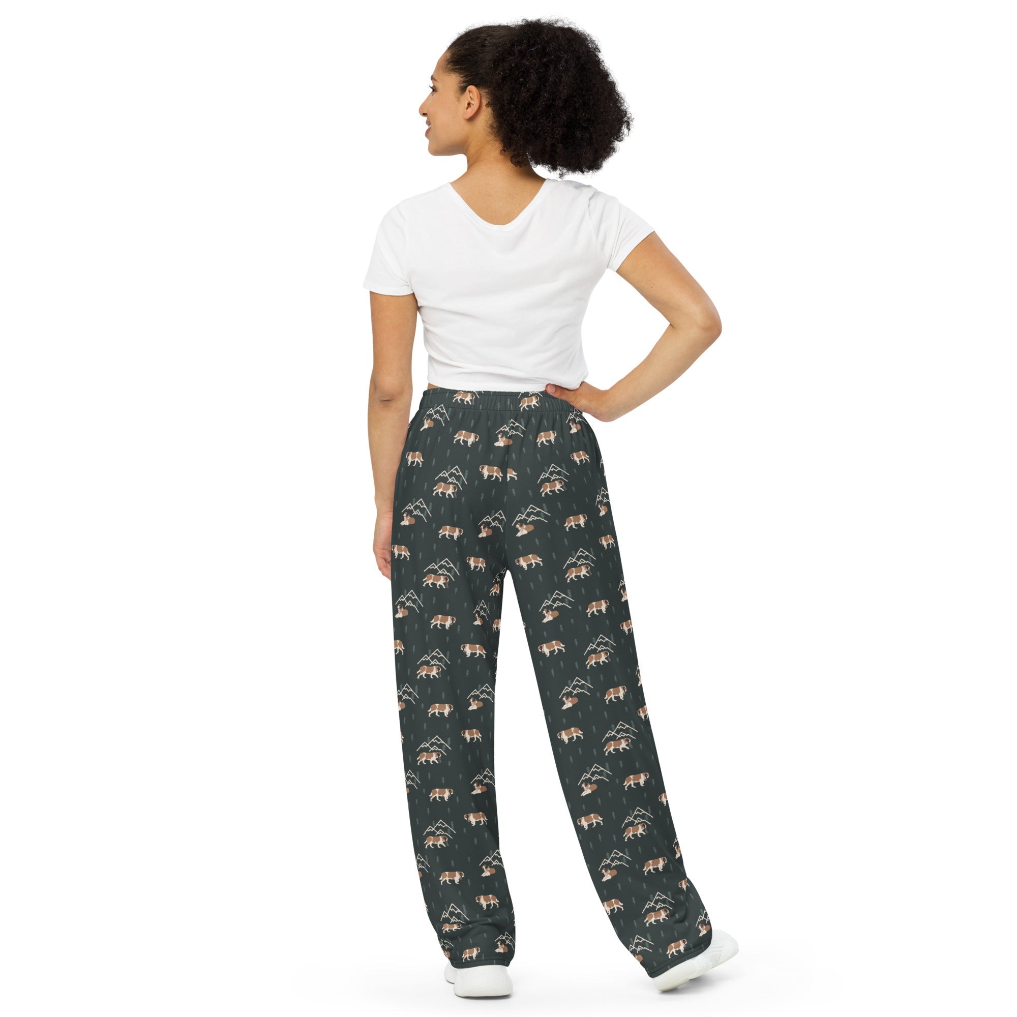 Minimal Mountain - Green Unisex Wide Lounge Pants - Lucy + Norman