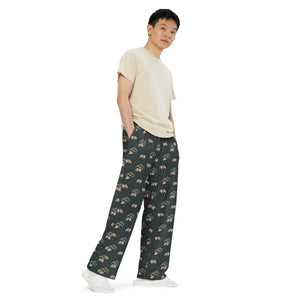 Minimal Mountain - Green Unisex Wide Lounge Pants - Lucy + Norman