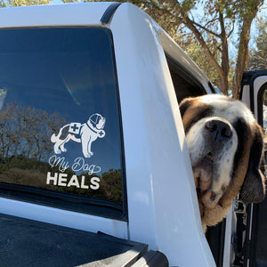 My Dog Heals Saint Bernard Dog Car Window Decal - Lucy + Norman
