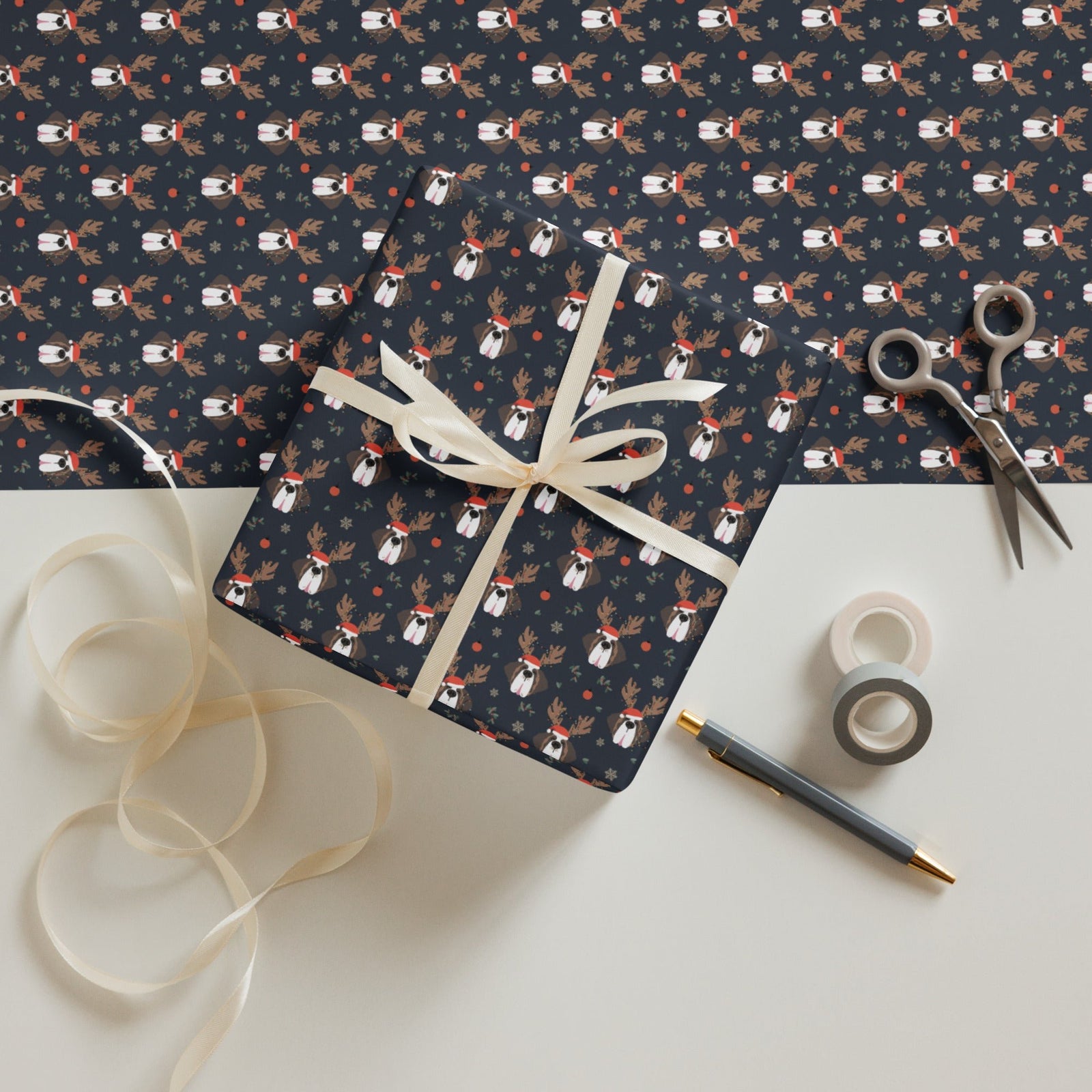 Reindeer Saint Bernard Wrapping Paper Sheets - Lucy + Norman
