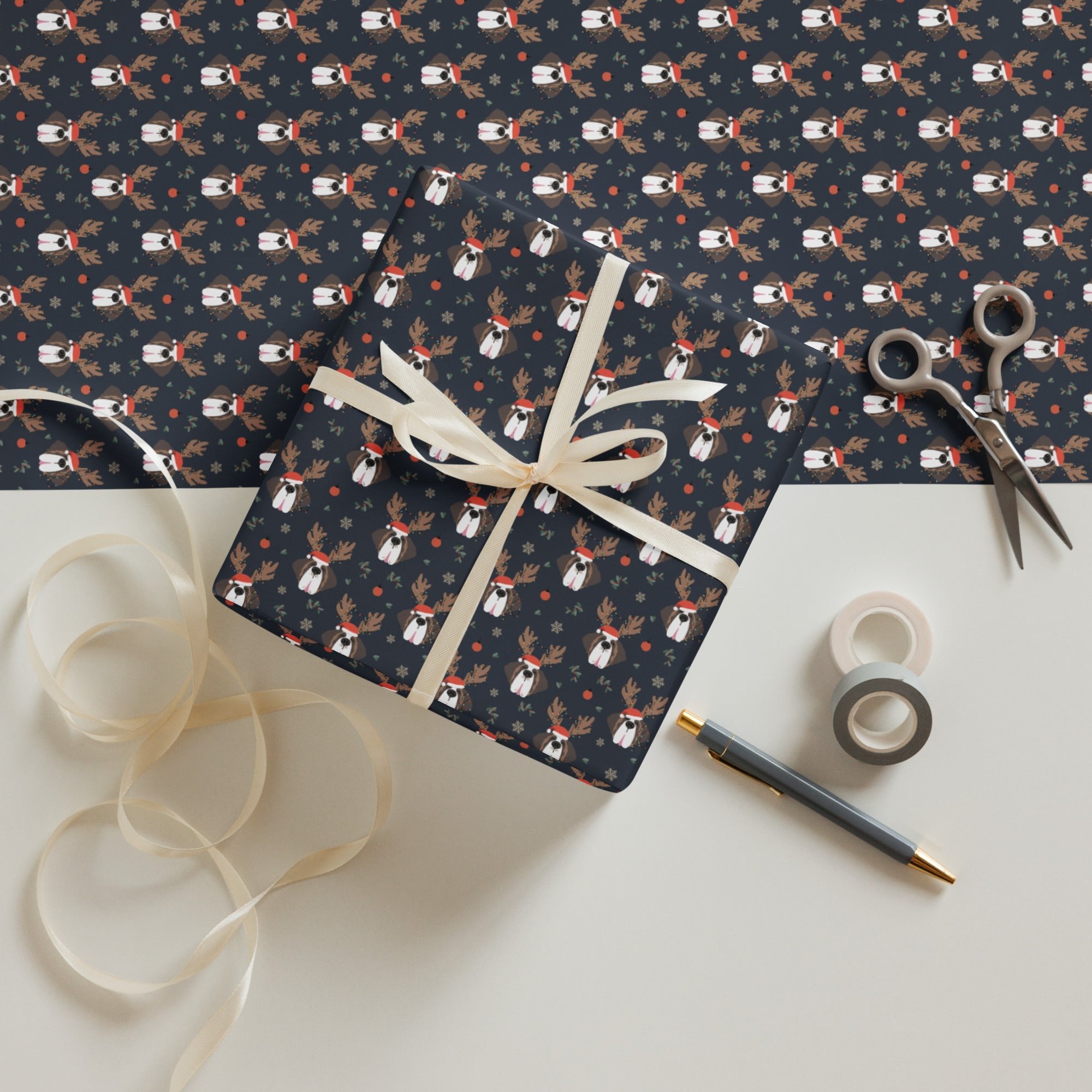 Reindeer Saint Bernard Wrapping Paper Sheets - Lucy + Norman