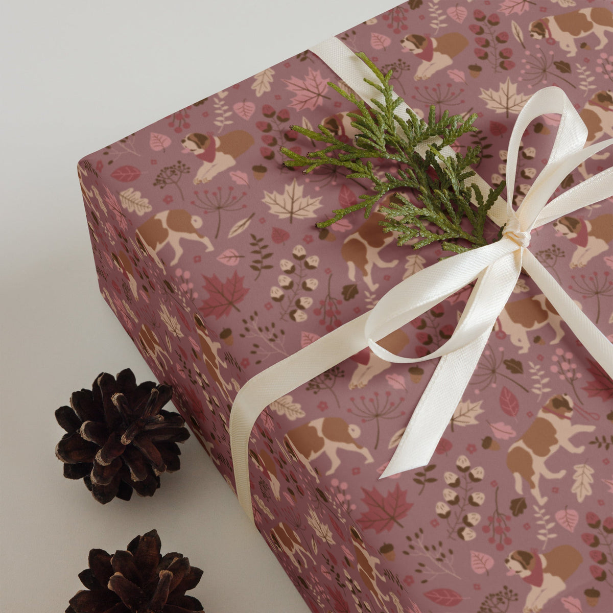 Rosy Fall St Bernard Wrapping Paper Sheets by Lucy + Norman