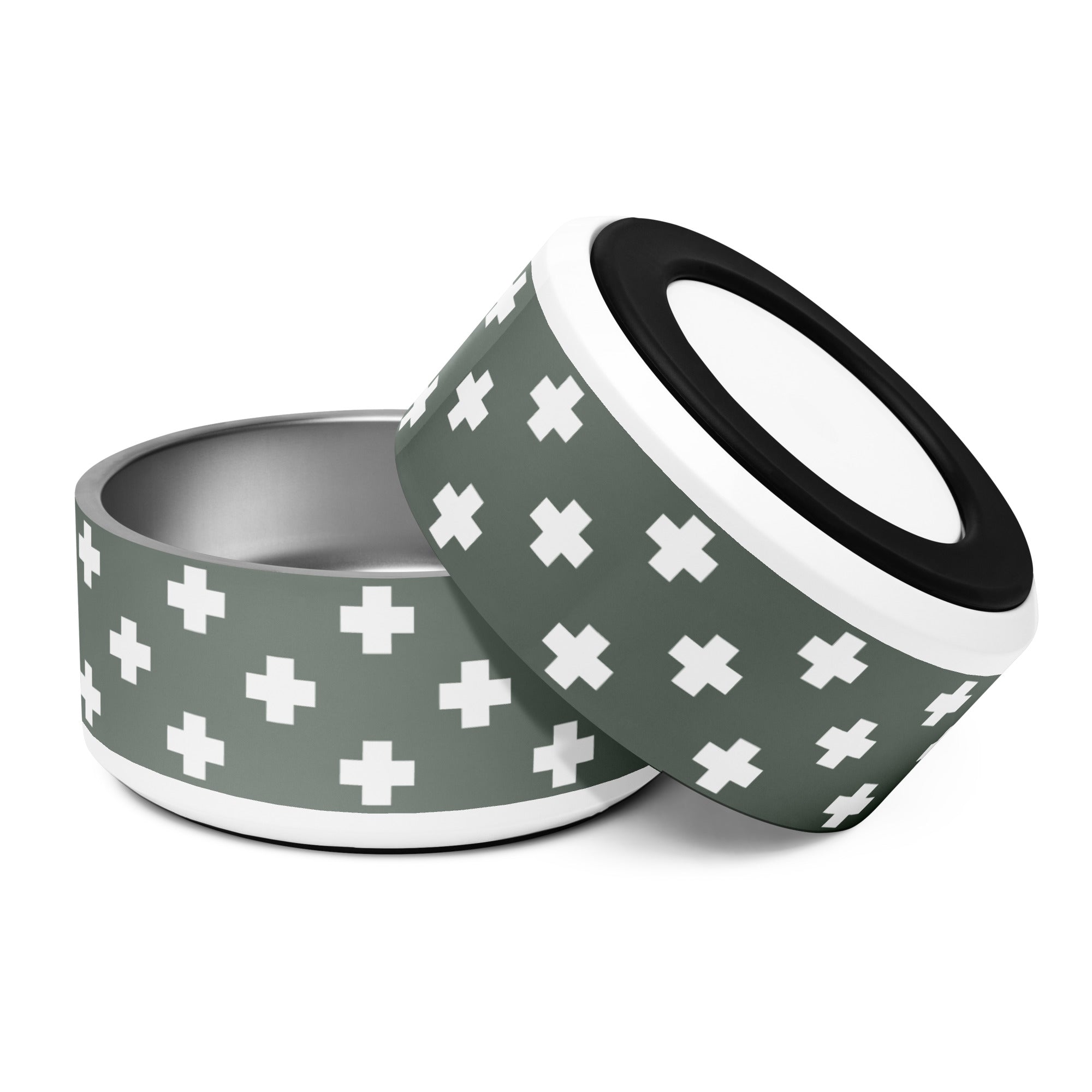 Sage Green Swiss Cross Dog Bowl - Lucy + Norman