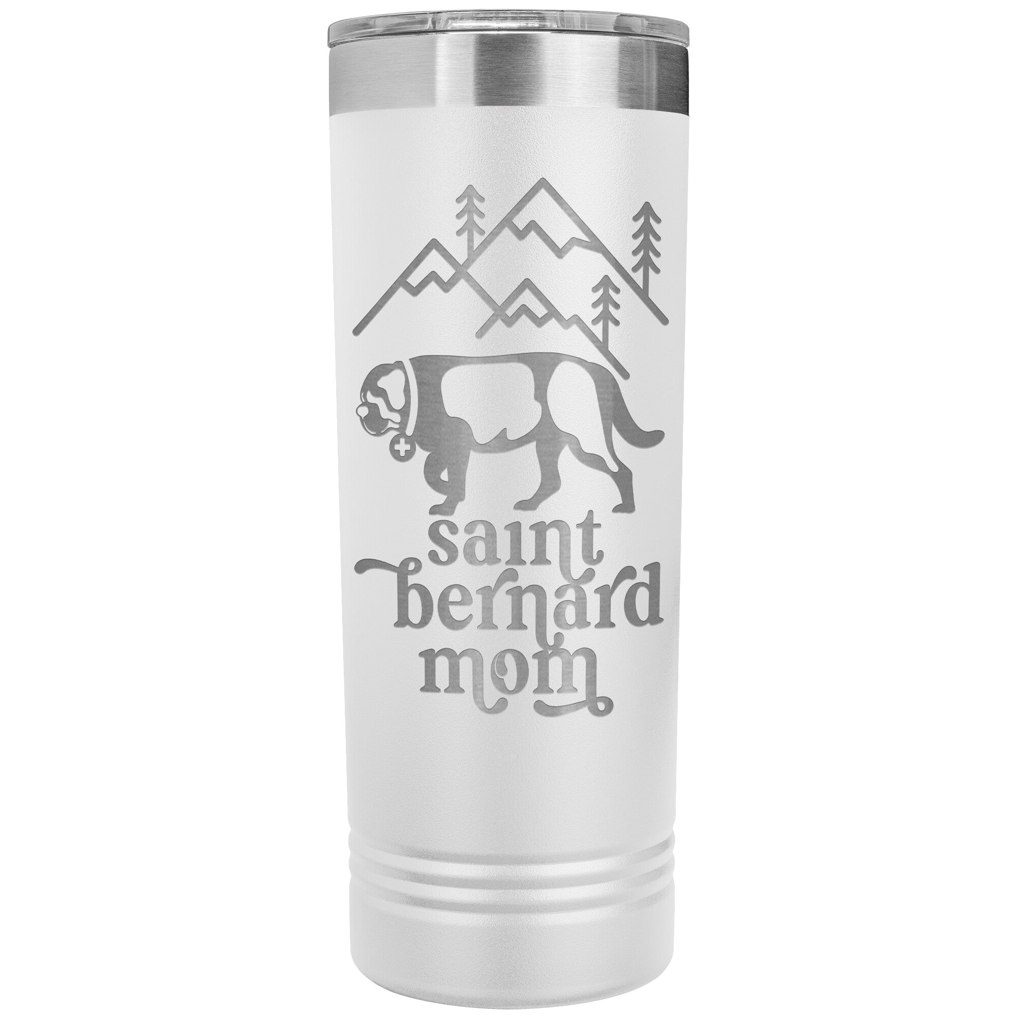 Saint Bernard Mom + Mountains Skinny Tumbler - Lucy + Norman