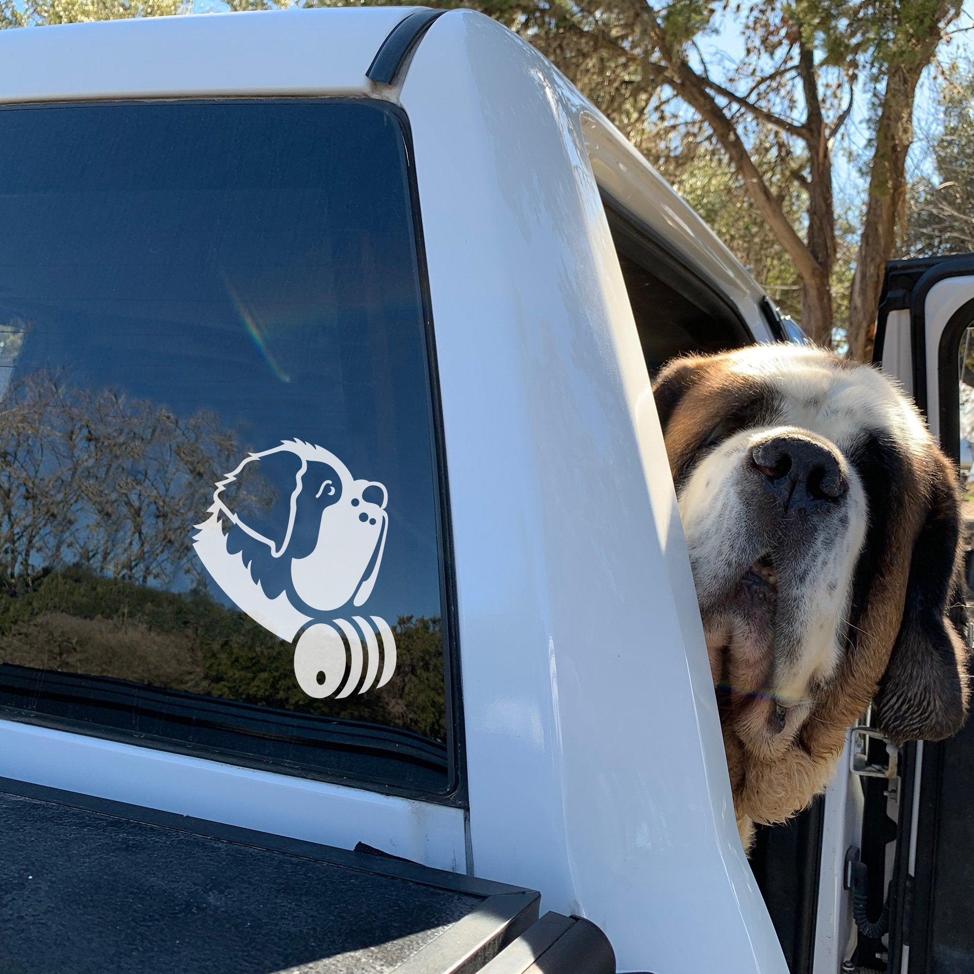 Saint Bernard Dog with Barrel Car Window Decal - Lucy + Norman