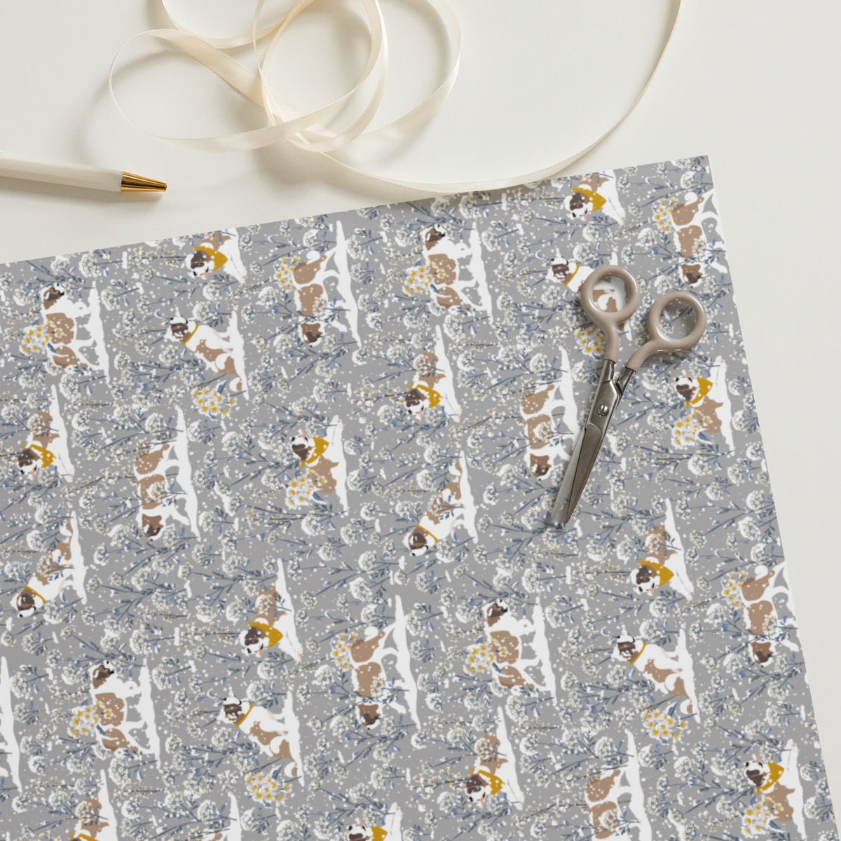 Reindeer Saint Bernard Dog Christmas Wrapping Paper Sheets by Lucy + Norman