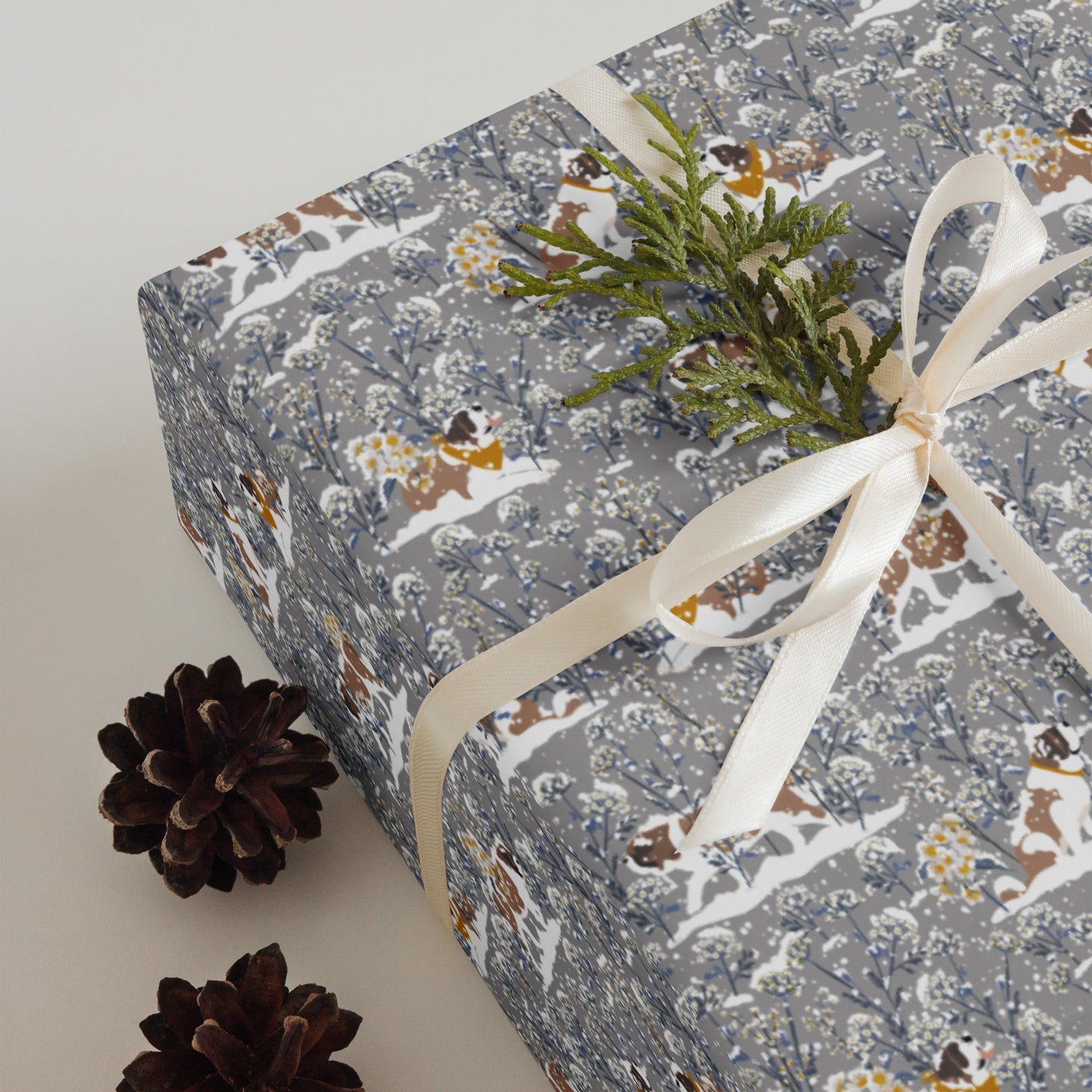 Snowflowers St Bernard Wrapping Paper Sheets - Lucy + Norman