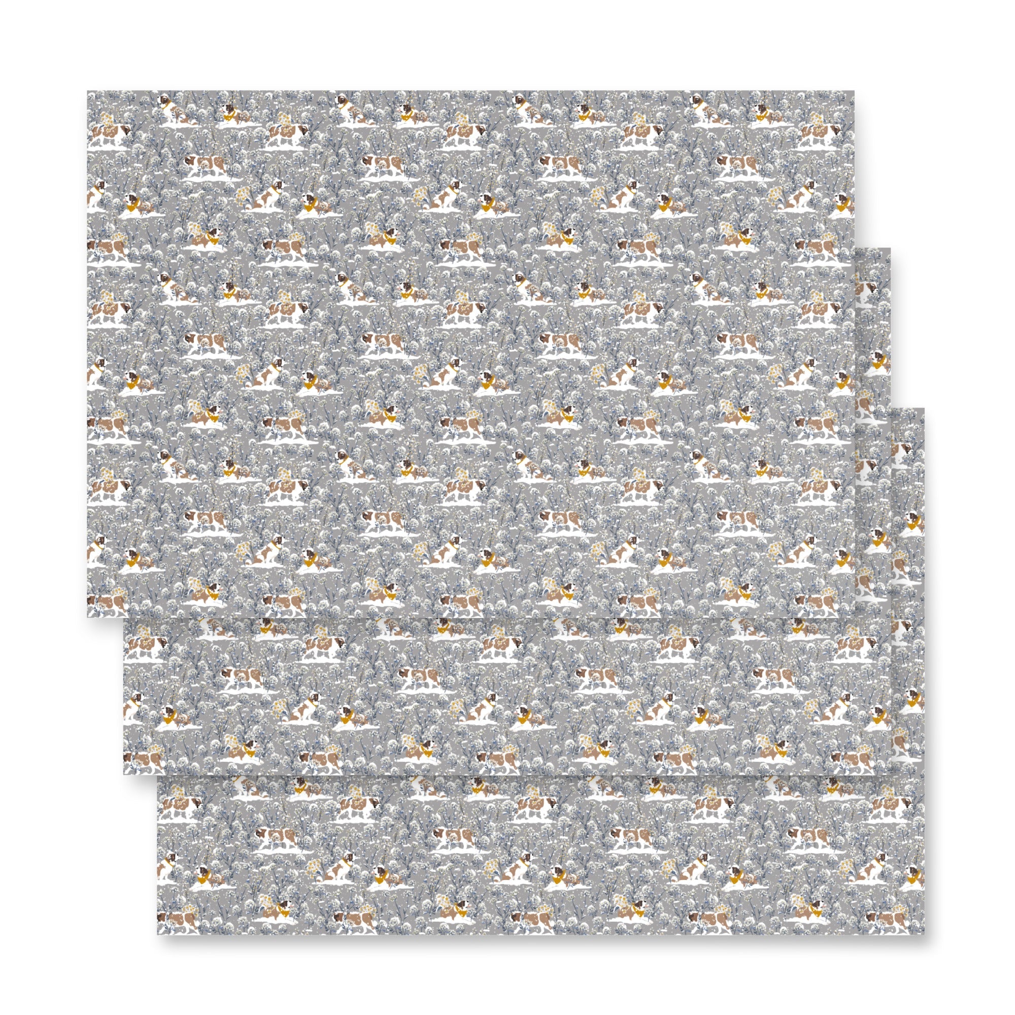 Snowflowers St Bernard Wrapping Paper Sheets - Lucy + Norman