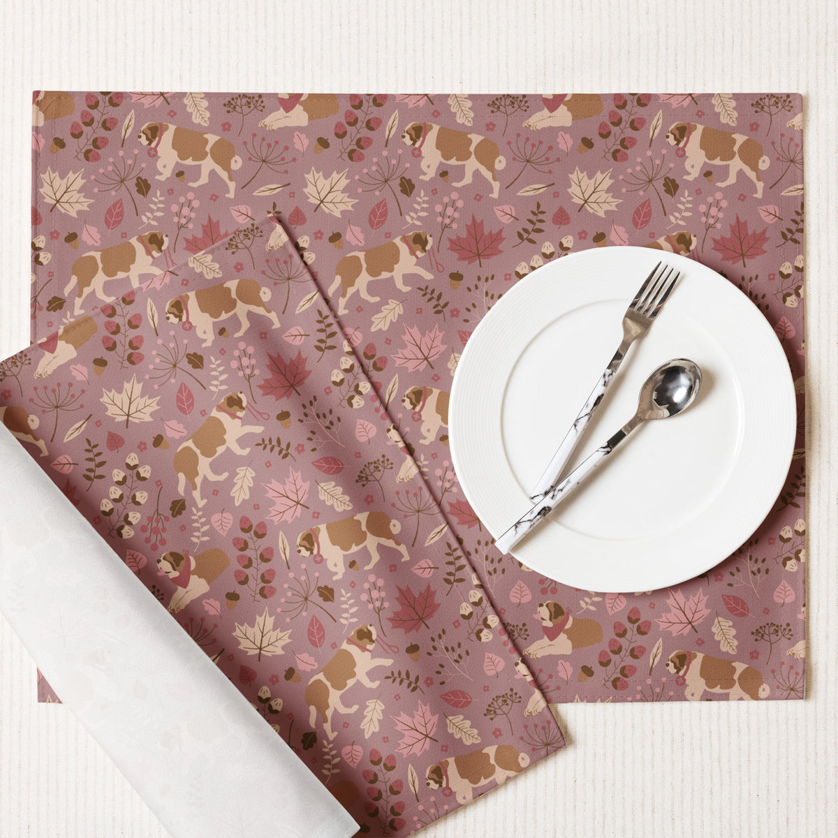 St Bernard Dog Rosy Fall Placemat Set - Lucy + Norman