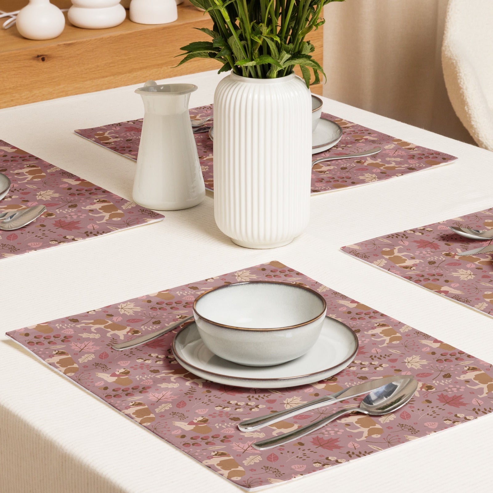 St Bernard Dog Rosy Fall Placemat Set - Lucy + Norman
