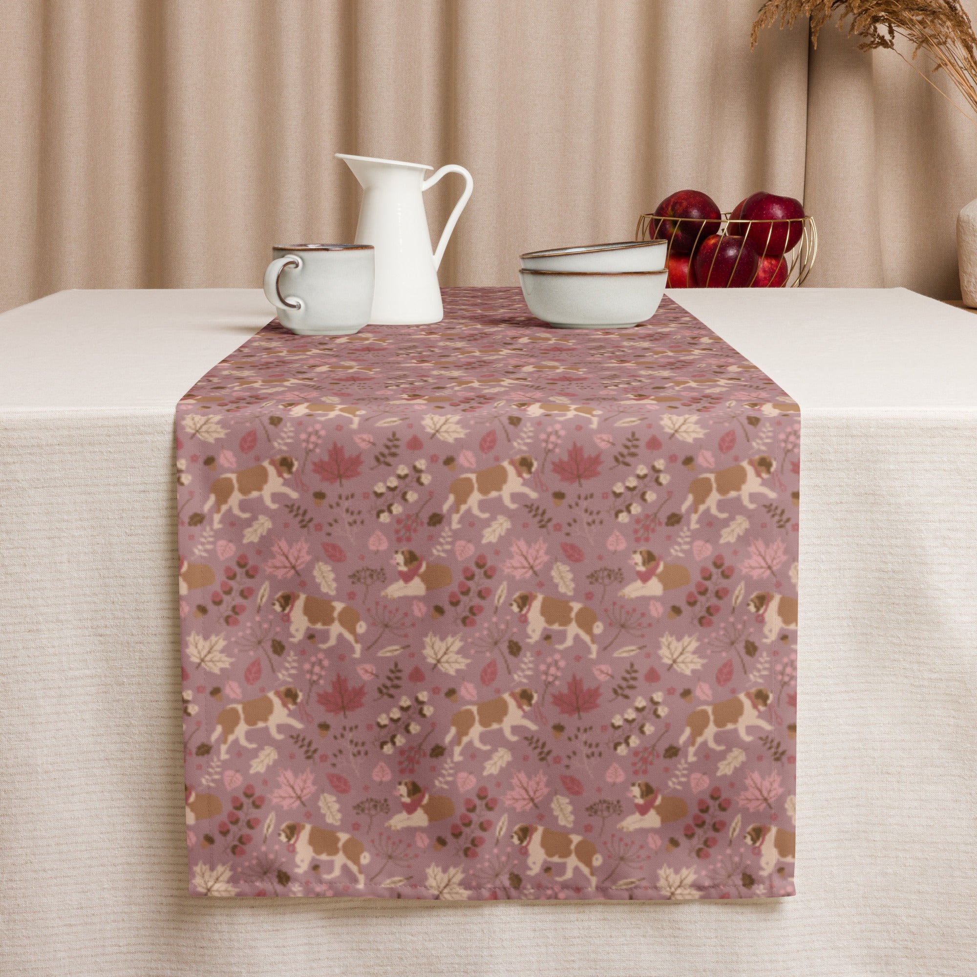 St Bernard Dog Rosy Fall Table Runner - Lucy + Norman