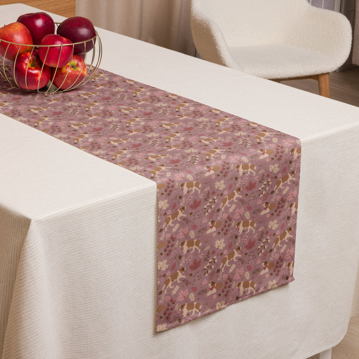 St Bernard Dog Rosy Fall Table Runner - Lucy + Norman