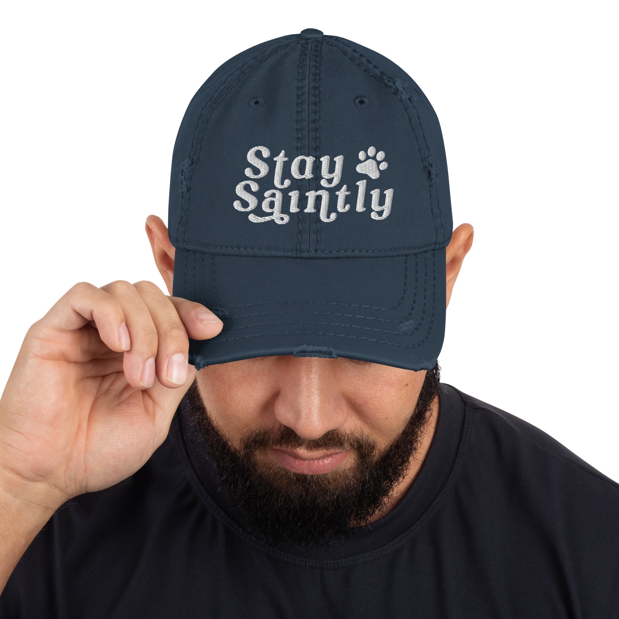 Stay Saintly Distressed Dad Hat - Lucy + Norman